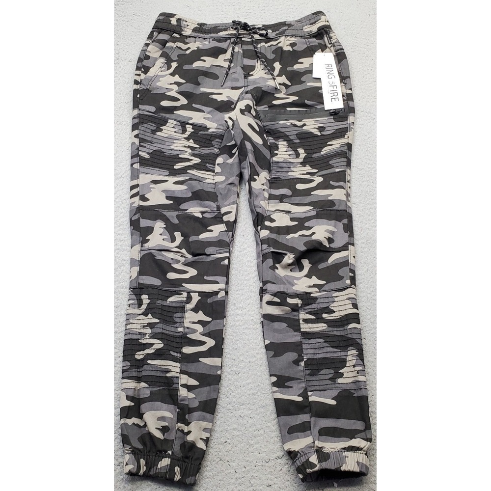 Ring Of Fire Camo Moto Joggers Pants Mens Small Multi Stretch Drawstring Waist